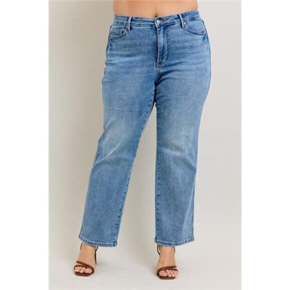 Judy Blue Full Size Tummy Control Vintage Wash Straight Jeans Plus Size - Picture 6 of 10